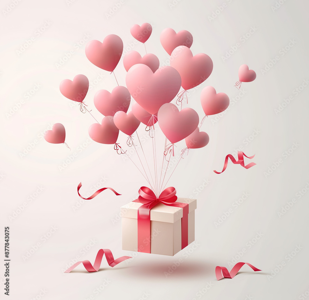 Celebratory gift box in mid-air, adorned with pastel balloons, a soft-focused vector art for romantic and joyful events Celebratory gift box in mid-air, adorned with pastel balloons, a soft-focused vector art for romantic and joyful events
