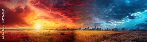 Wallpaper Mural Stunning Panorama of City Skyline at Sunset and Sunrise with Dramatic Sky Over Wheat Field Torontodigital.ca