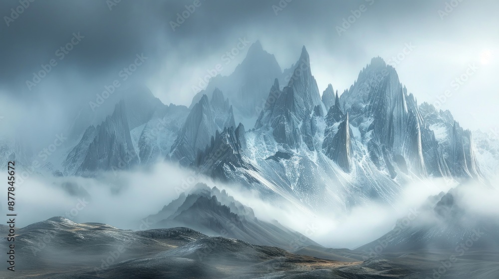 Fototapeta premium Majestic Mountain Range Hidden in Fog