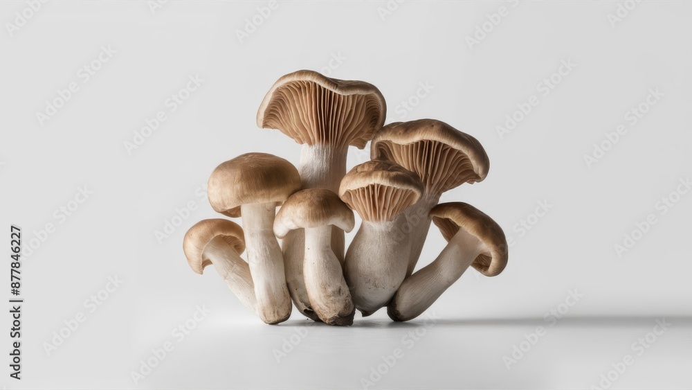 A striking close-up of a small group of oyster mushrooms, each with its unique shape and texture. A striking close-up of a small group of oyster mushrooms, each with its unique shape and texture.