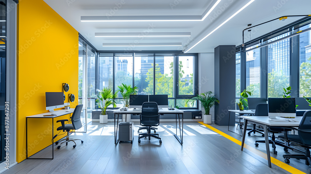 Fototapeta premium Modern office space with bright yellow accent wall