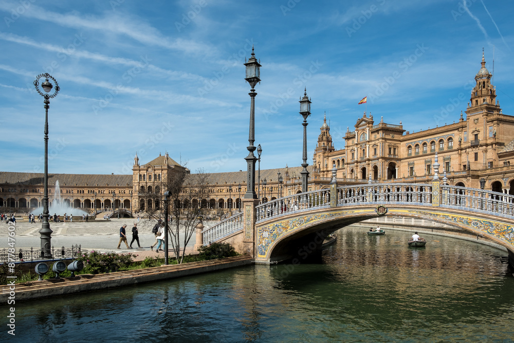 Fototapeta premium Detail of the Plaza de España, an architectural ensemble located in María Luisa Park in the city of Seville (Andalusia, Spain). It was declared a cultural heritage site in July 2023.