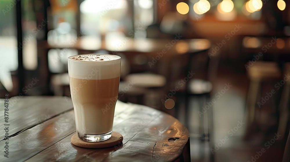 Coffee milk latte on wood table at coffee shop for drink in coffee time Coffee milk latte on wood table at coffee shop for drink in coffee time