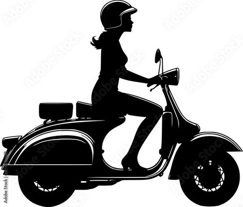 Girl riding  scooter motorcycle  vector illustration