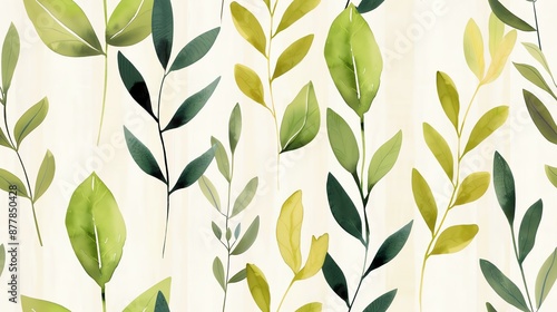 Seamless vector pattern with hand-drawn green leafy branches on a light background, perfect for wallpaper, textiles, or wrapping paper.