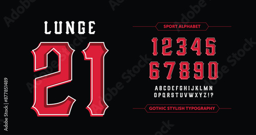 Hipster Rock Jersey Design: Red Numbers with White Outline on Black.
Featuring bold red numbers with a white outline and clean white A-Z characters on a sleek black background.