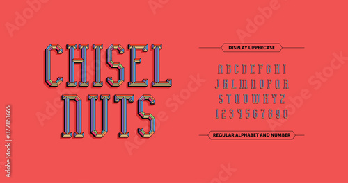 Chiseled Block Letters: Colorful Vector Font.
Includes letters A-Z and numbers 0-9 on pop-art color, showcasing a cheers pop theme.