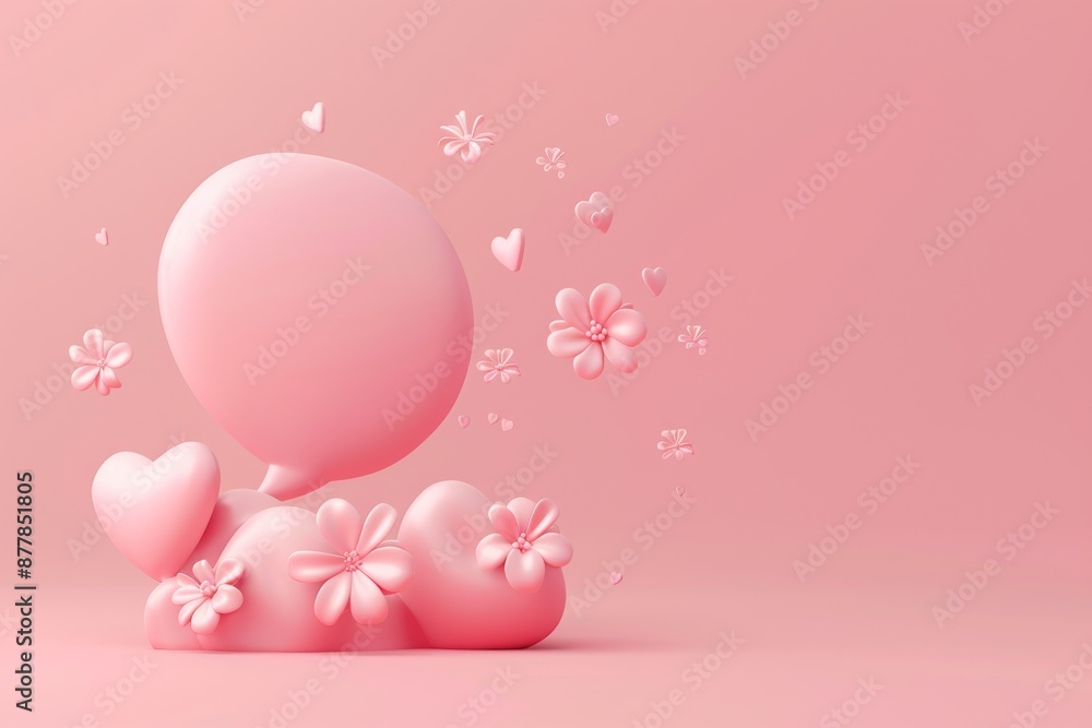 a message bubble with flowers and hearts flying around it on a pink background a message bubble with flowers and hearts flying around it on a pink background