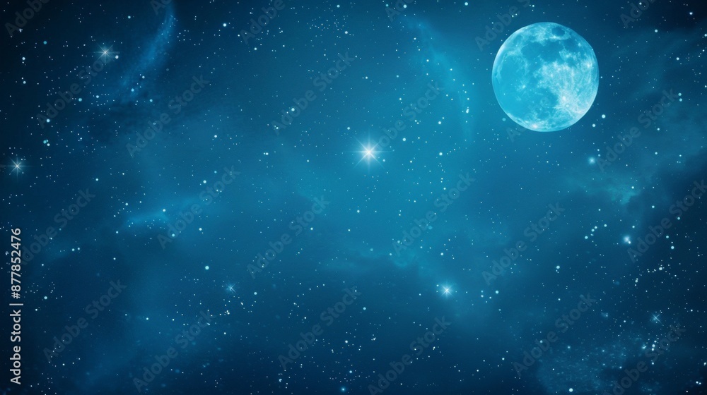 A deep blue background with a soft, glowing moon in the top corner, surrounded by tiny stars A deep blue background with a soft, glowing moon in the top corner, surrounded by tiny stars