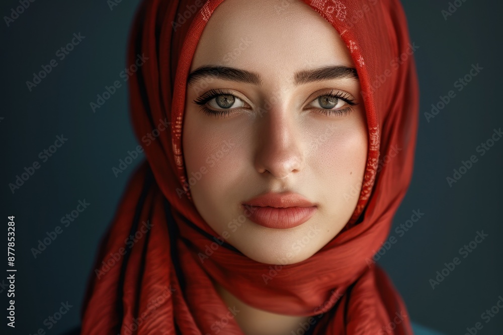 Close-up Portrait of a Young Woman in a Red Hijab Close-up Portrait of a Young Woman in a Red Hijab