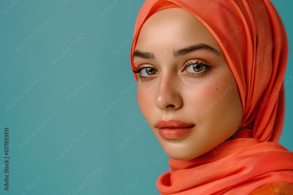 Close-up Portrait of a Woman Wearing a Coral Hijab Close-up Portrait of a Woman Wearing a Coral Hijab