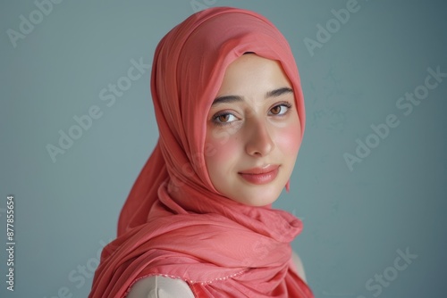 Portrait of a Woman in a Pink Hijab
