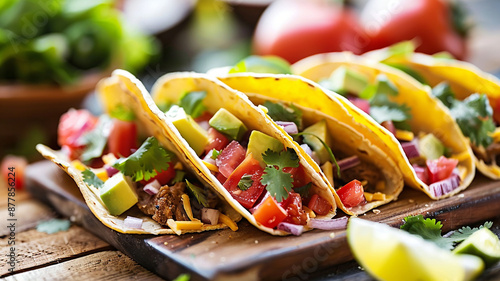 Tacos con aguacate, tomate y cilantro