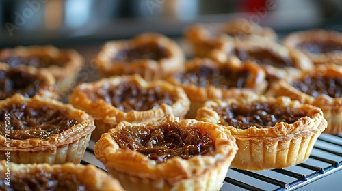 Freshly baked butter tarts cooling rack homemade delicious dessert sweet pastry food cuisine photo