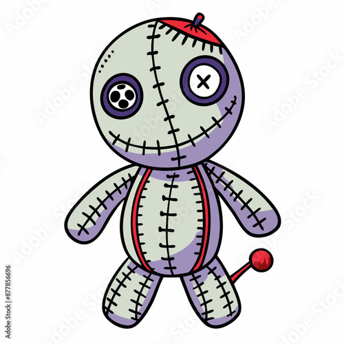 Cute Voodoo Doll with Button Eyes and Stitches   Colorful Vector Illustration