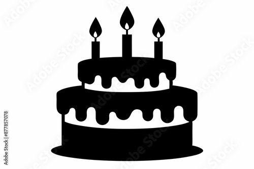 A joyful birthday cake with silhouettes of burning candles in a black color vector illustration photo