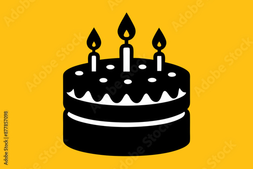 A joyful birthday cake with silhouettes of burning candles in a black color vector illustration photo