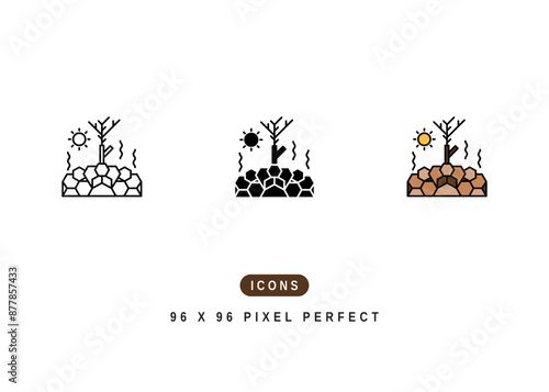Drought Icon. Dry Plant Desert Pictogram Graphic Illustration. Isolated Simple Line Icon For Infographic, App and Web Button.
