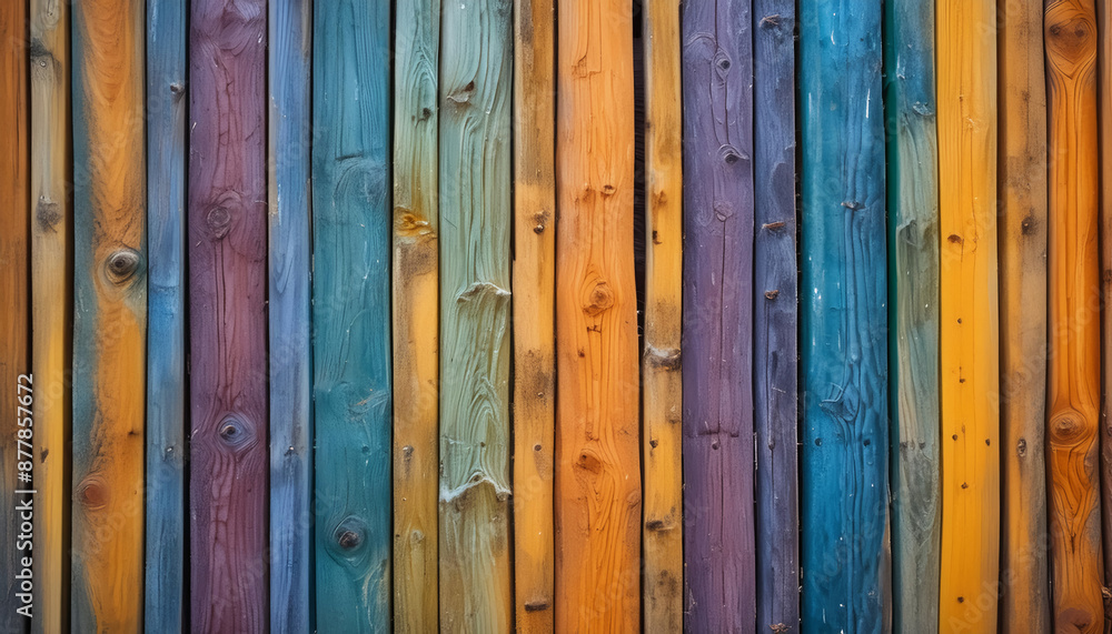 Close View of Wooden Wall, Royan, Colorful. Generative AI. Close View of Wooden Wall, Royan, Colorful. Generative AI.