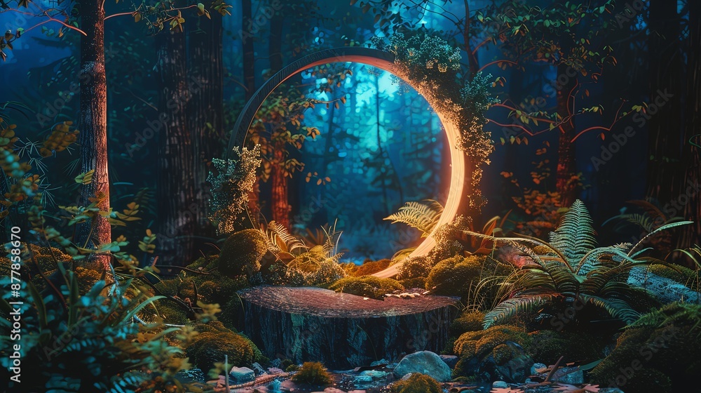 Mystical Forest with Glowing Circle and Tree Stump Mystical Forest with Glowing Circle and Tree Stump
