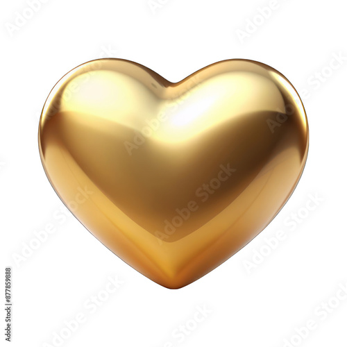 Golden heart isolated on transparent background