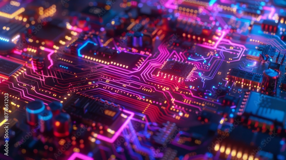 Abstract Circuit Board with Neon Lights Abstract Circuit Board with Neon Lights