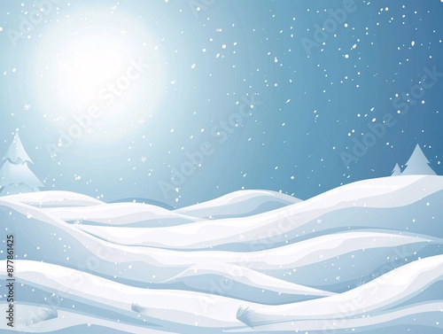 Wallpaper Mural An intricate vector illustration showcasing a flat winter landscape with a snowy background, prominent snowdrifts, and a steady snowfall against a bright blue sky. The subtle blizzard effect enhances Torontodigital.ca