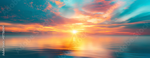 A summer sunset or sunrise panorama symbolizes love, peace, harmony, life, balance, and health