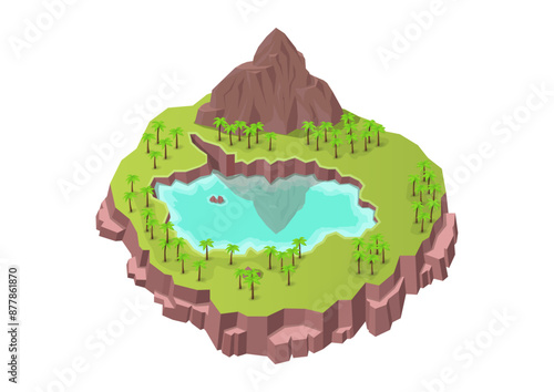 Isometric beautiful mountains with lake