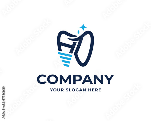 Initial letter H D HD simple screw cavity dental implant logo design template illustration inspiration