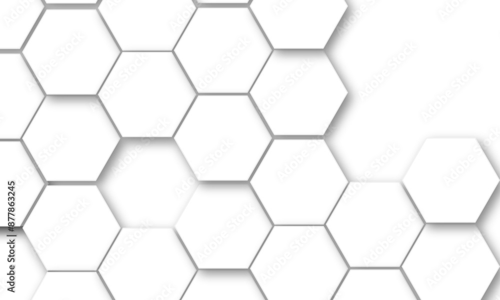 Abstract white hexagonal geometric background with shadow. Luxury White 3D futuristic honeycomb mosaic white background. Abstract white lines background. Vector Illustration. Abstract white hexagonal geometric background with shadow. Luxury White 3D futuristic honeycomb mosaic white background. Abstract white lines background. Vector Illustration.