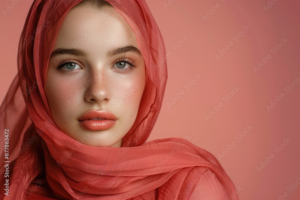 Close-Up Portrait of a Young Woman in a Red Scarf Close-Up Portrait of a Young Woman in a Red Scarf