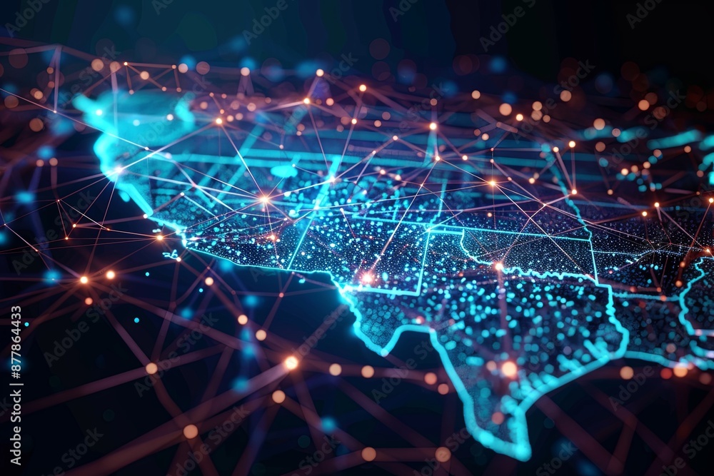 Digital map of California US Network Connection created with Generative AI Digital map of California US Network Connection created with Generative AI