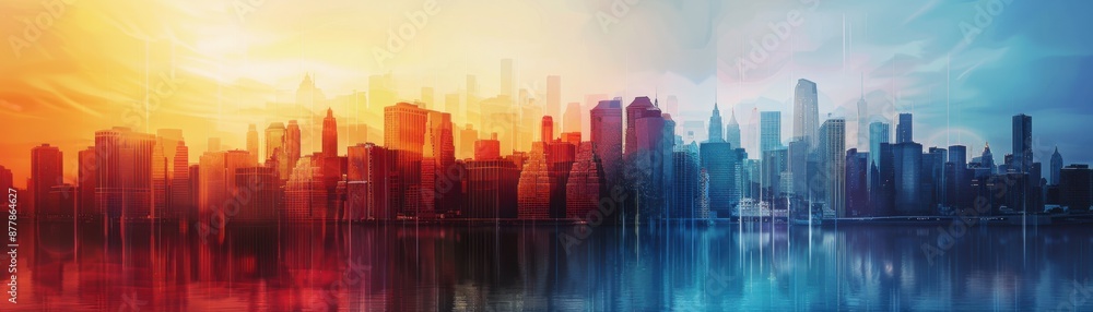 Urban Dreamscape - Abstract City Skyline with Gradient Overlays and Artistic Touches Urban Dreamscape - Abstract City Skyline with Gradient Overlays and Artistic Touches