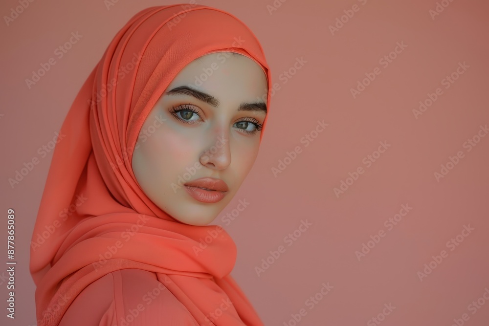 Portrait of a Young Woman in a Coral Hijab Portrait of a Young Woman in a Coral Hijab