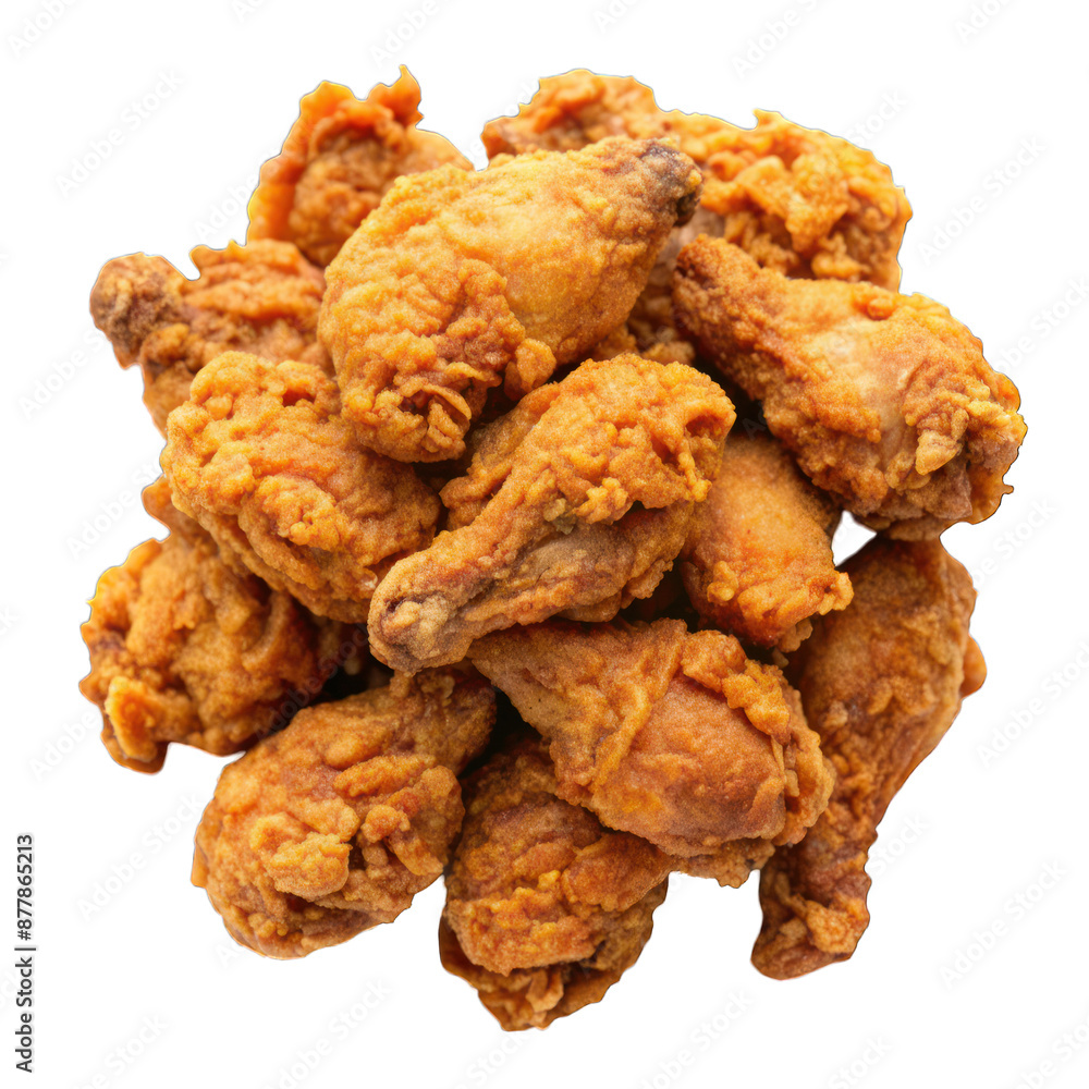 Heap of fried chicken meat top view isolated on transparent background Heap of fried chicken meat top view isolated on transparent background