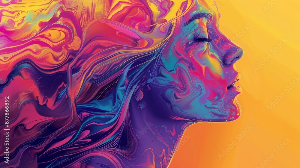 Vivid Abstract Art of Woman's Profile in Multicolored Swirls Vivid Abstract Art of Woman's Profile in Multicolored Swirls