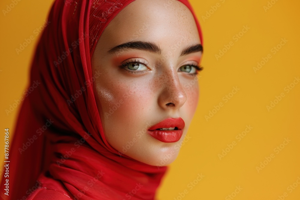 Close-up Portrait of a Woman in Red Headscarf Close-up Portrait of a Woman in Red Headscarf