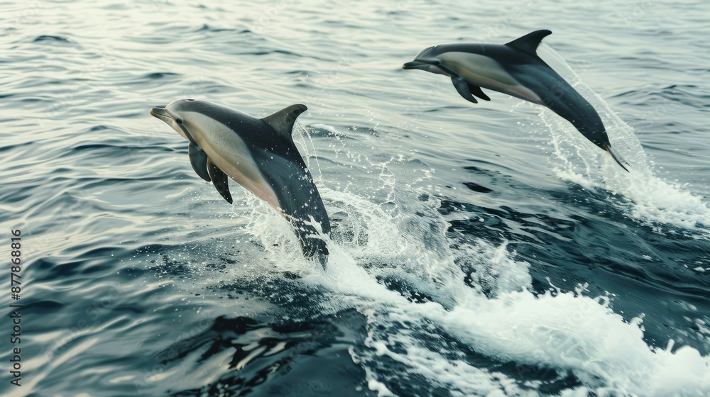 Obraz premium A pair of dolphins jumping out of the water together