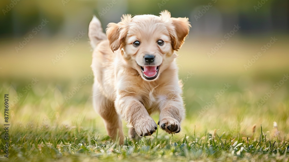 A playful puppy running through a grassy field A playful puppy running through a grassy field