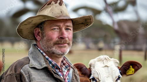 Australian cattle farmer in a wide brimmed hat