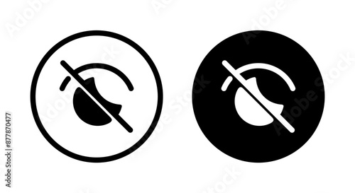 Sensitive content, cross eye icon on black circle. Social media post hide sign symbol
