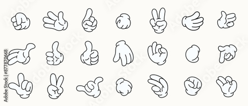 Cute cartoon hands vector. Retro doodle arms with different gestures isolated illustration icons set. Showing numbers, pointing with finger for mascot and design decoration. 