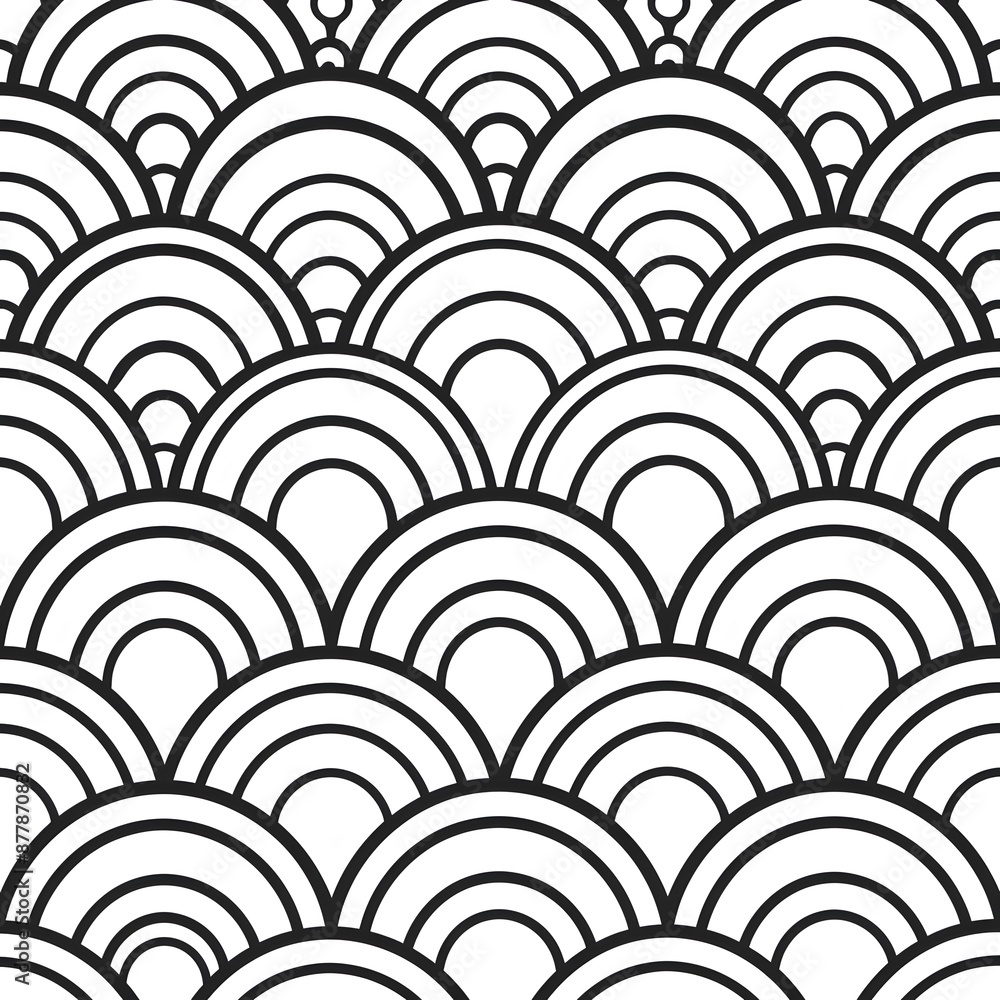 Seamless black and white geometric pattern with repeating arches. Seamless black and white geometric pattern with repeating arches.