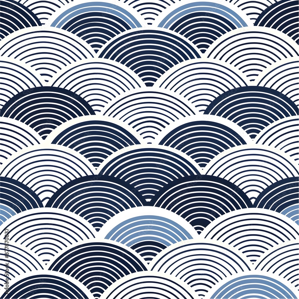 Seamless Japanese Waves Pattern in Blue and White Tones Seamless Japanese Waves Pattern in Blue and White Tones