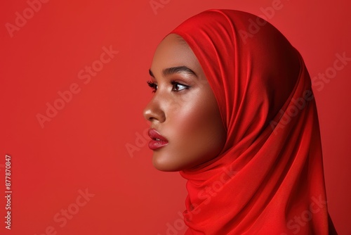 Side Profile of a Woman in a Red Hijab