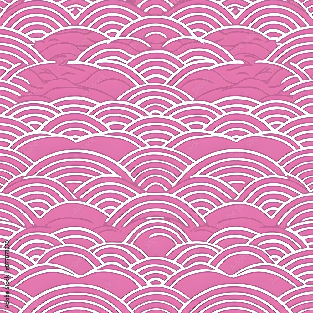 Vibrant pink and white seamless Japanese wave pattern for textiles, wallpapers, or digital designs Vibrant pink and white seamless Japanese wave pattern for textiles, wallpapers, or digital designs