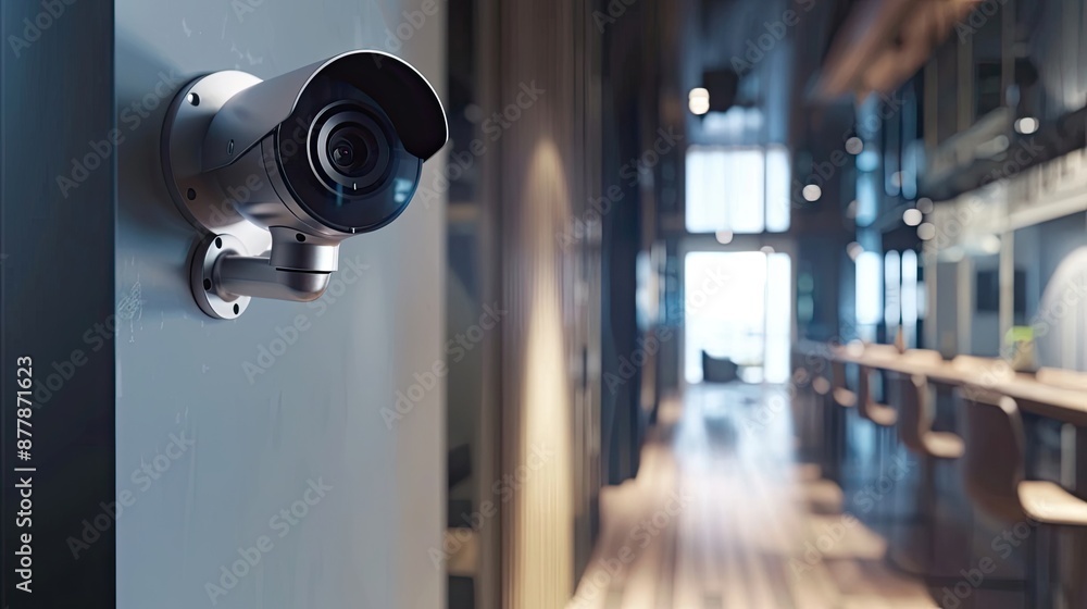Surveillance camera in a dimly lit room, cozy home interior, modern security setup, domestic environment, ambient lighting, home monitoring. Generative by AI. Surveillance camera in a dimly lit room, cozy home interior, modern security setup, domestic environment, ambient lighting, home monitoring. Generative by AI.