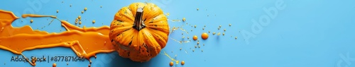 Wallpaper Mural Creative Food Holiday Template: Floating Melting Pumpkin with Water Droplets Splashing on Blue Background, Abstract Vitamin Vegetable Marketing, Healthy Food Lifestyle Theme, High-Resolution Wallpaper Torontodigital.ca