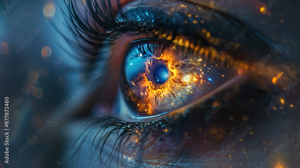 Eye with outer space nebula inside the iris Eye with outer space nebula inside the iris